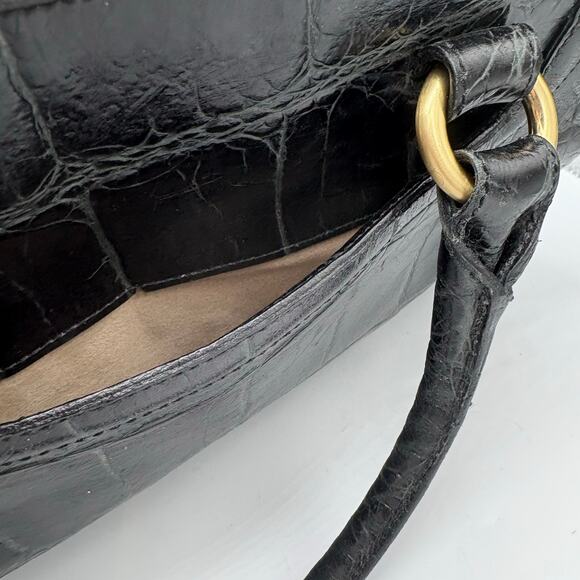 Authentic Brahmin Black Croc-Embossed Leather Satchel - Picture 6 of 10